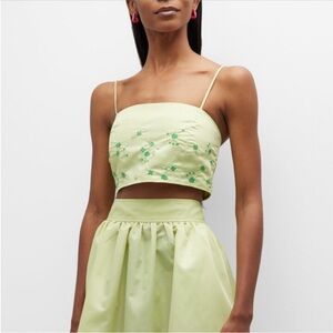 Ganni Floral Embroidered Green Camisole